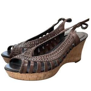 Nicole Brown Woven Wedge Sandals Size 9